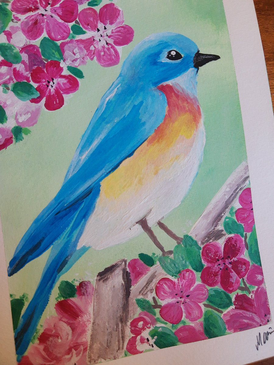 MariaHusari's tweet photo. Lintuharjoittelua #maalauspuuhia #gouache #bluebird #artforfun https://t.co/0JoGMpkU44