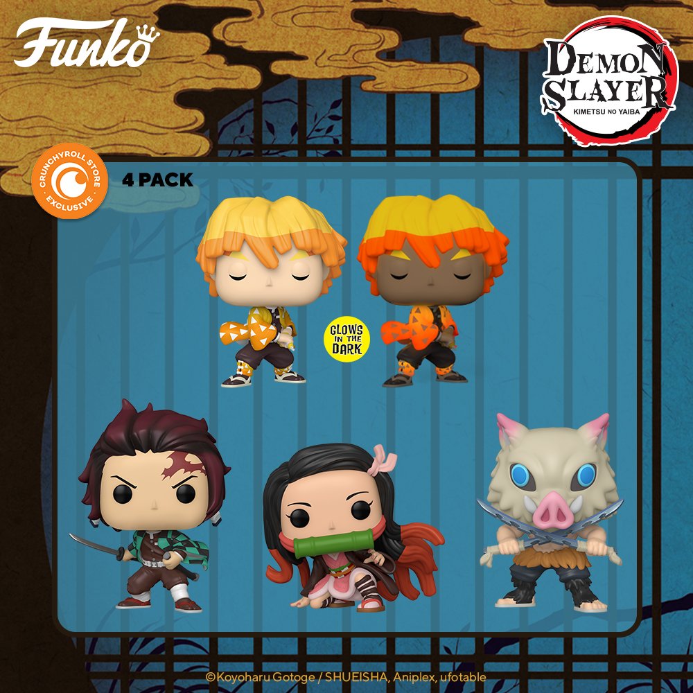 Funko on X: Coming Soon: Pre-order this new Crunchyroll Store exclusive 4  pack of POP! Demon Slayer figures featuring a glow in the dark Zenitsu  Agatsuma. Add to your collection today!  #
