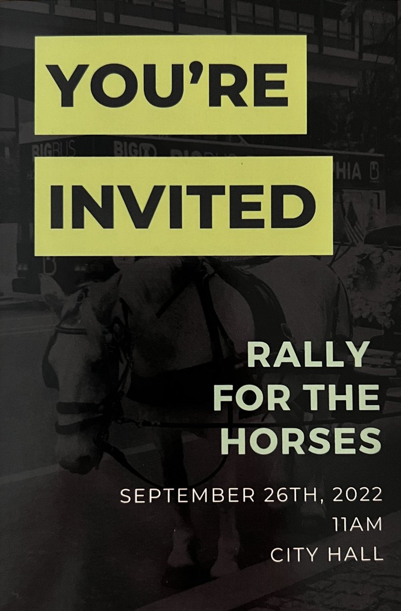 It’s time to take this to #CityHall. Come out to show your support for a ban of #horsedrawncarriages in #Philadelphia. @PHLCouncil @CMMarkSquilla @visitphilly