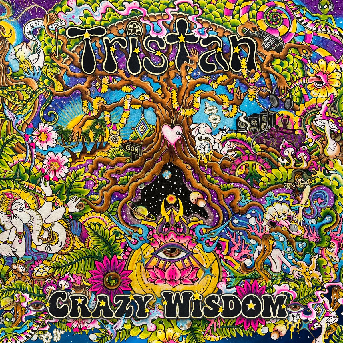 . <a href="/DJTristanCooke/">Tristan Cooke</a>’s album ‘Crazy Wisdom’ is ready for release! We cannot wait share it with you all! The artwork was drawn by a dear friend in Goa and has been a deep inspiration for him. ‘Crazy Wisdom’ will be released on Nano Records in October! 🎶❤️🕺🙏💯⚡️🍄💗😅❤️