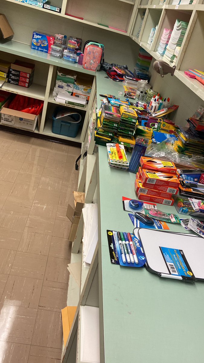 Yesterday we were fortunate to receive a very generous donation from community members. A family in Blenheim led a school supplies drive and was able to donate various school supplies to three elementary schools in town, including us!   Look at all the loot! Thanks a million!