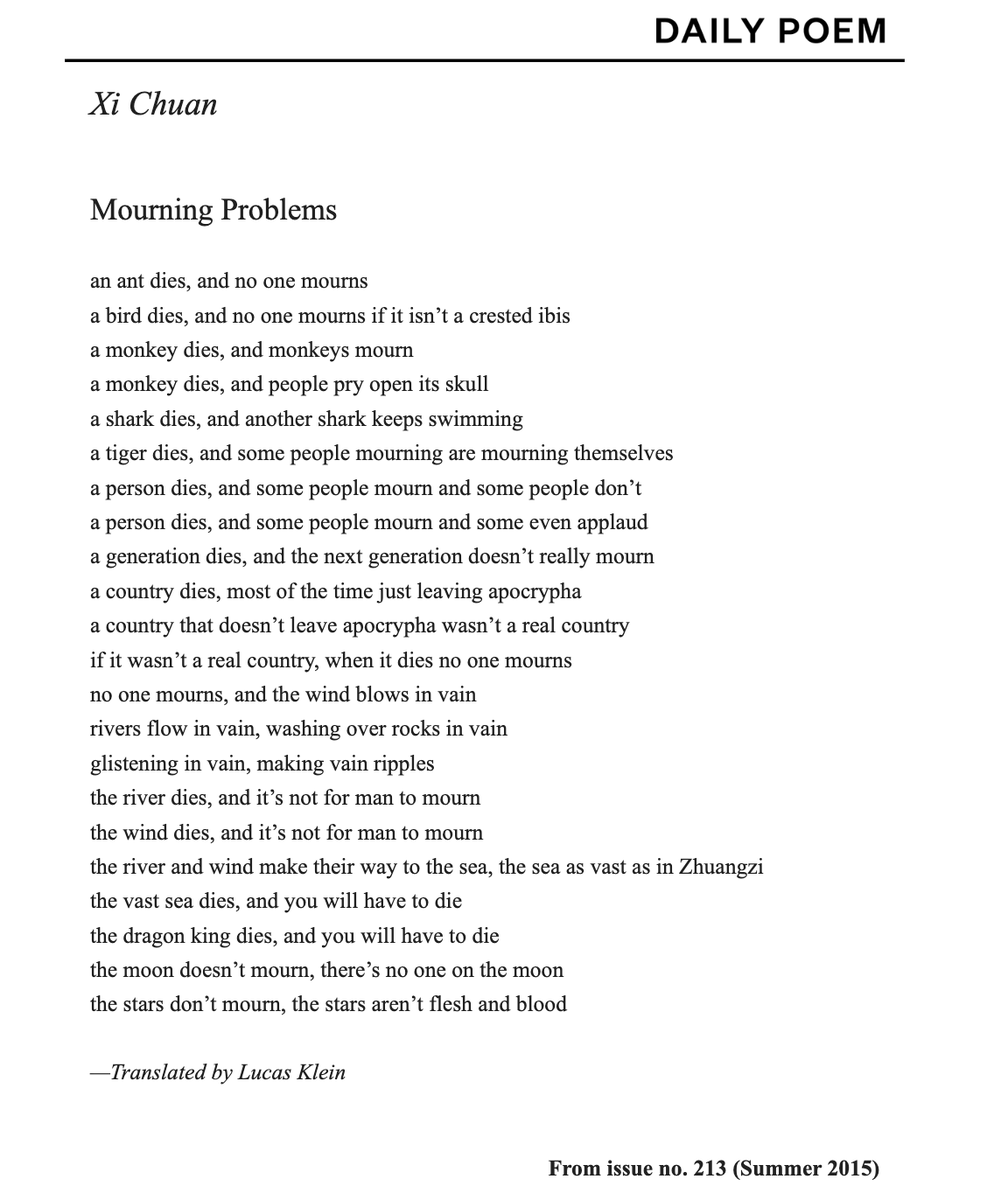 Paris Review Daily Poem just stunning me this morning