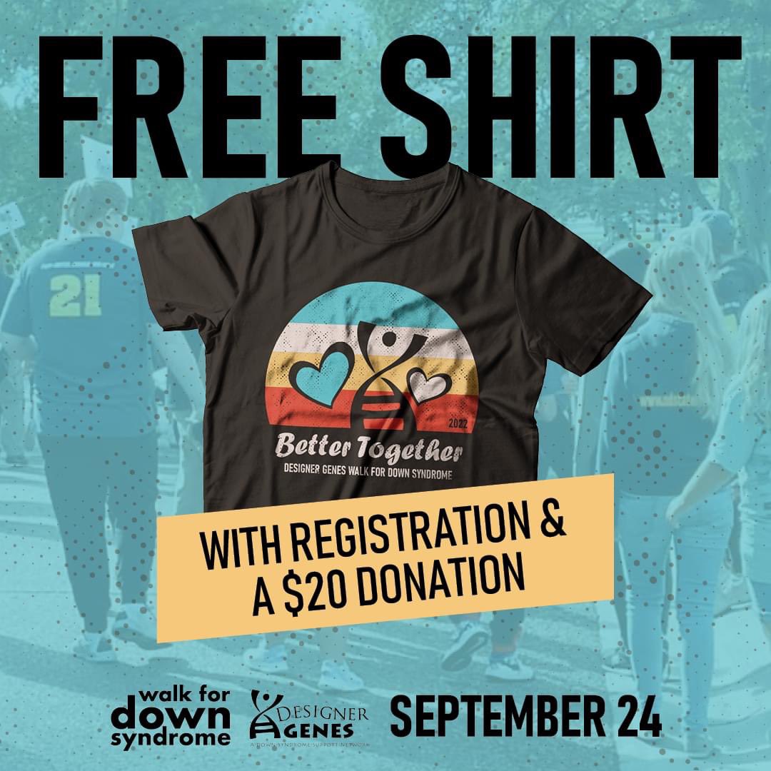 The 2022 shirt is here! 🎽

You can register and help us be #BetterTogether today and everyday! Sign up and share: bit.ly/WalkForDownSyn… 💙