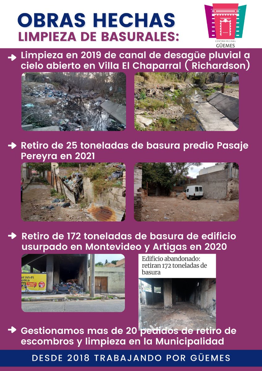 #Güemes  Desde 2017, en donde los vecinos nos votaron para Presidir el <a href="/cvguemes/">Centro Vecinal Güemes</a> nos comprometimos para que el Barrio se vea mas limpio. Hicimos muchas cosas y quedan muchas otras más por hacer.
Gracias al CPC Mercado de la  Ciudad y <a href="/MuniCba/">Municipalidad de Córdoba</a> por apoyarnos en este trabajo