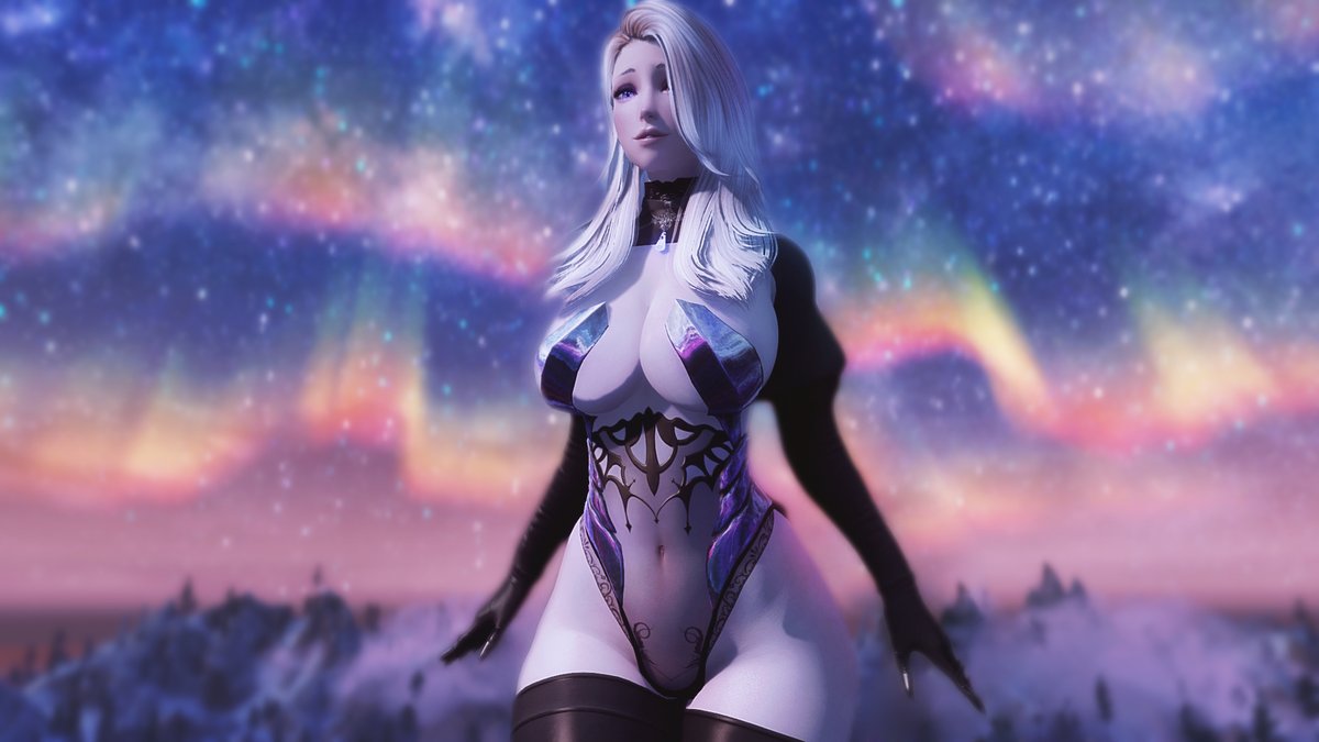 NigelGrimstead's tweet photo. Got back into #skyrim modding and made Eve from Godproof! 💜✨🌌 #SkyrimSE  #SkyrimMods @Melodic_RU @Daymarr https://t.co/07NdZsQjsD