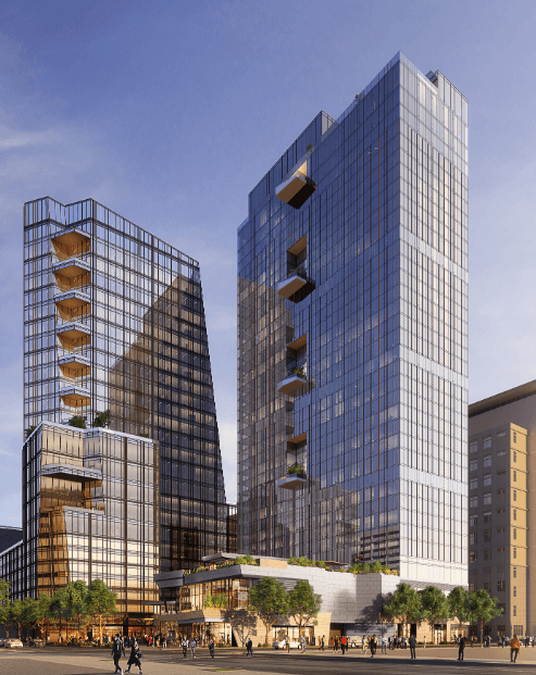 tgounley's tweet photo. First rendering I've seen of planned project on former Greyhound block in downtown Denver (from website of Chicago-based Golub &amp; Co., which co-owns site w/NY-based Rockefeller Group)

Some background:
1) https://t.co/nMuFiT283f
2) https://t.co/LKUY6iPiNC https://t.co/QLRIK4JROW