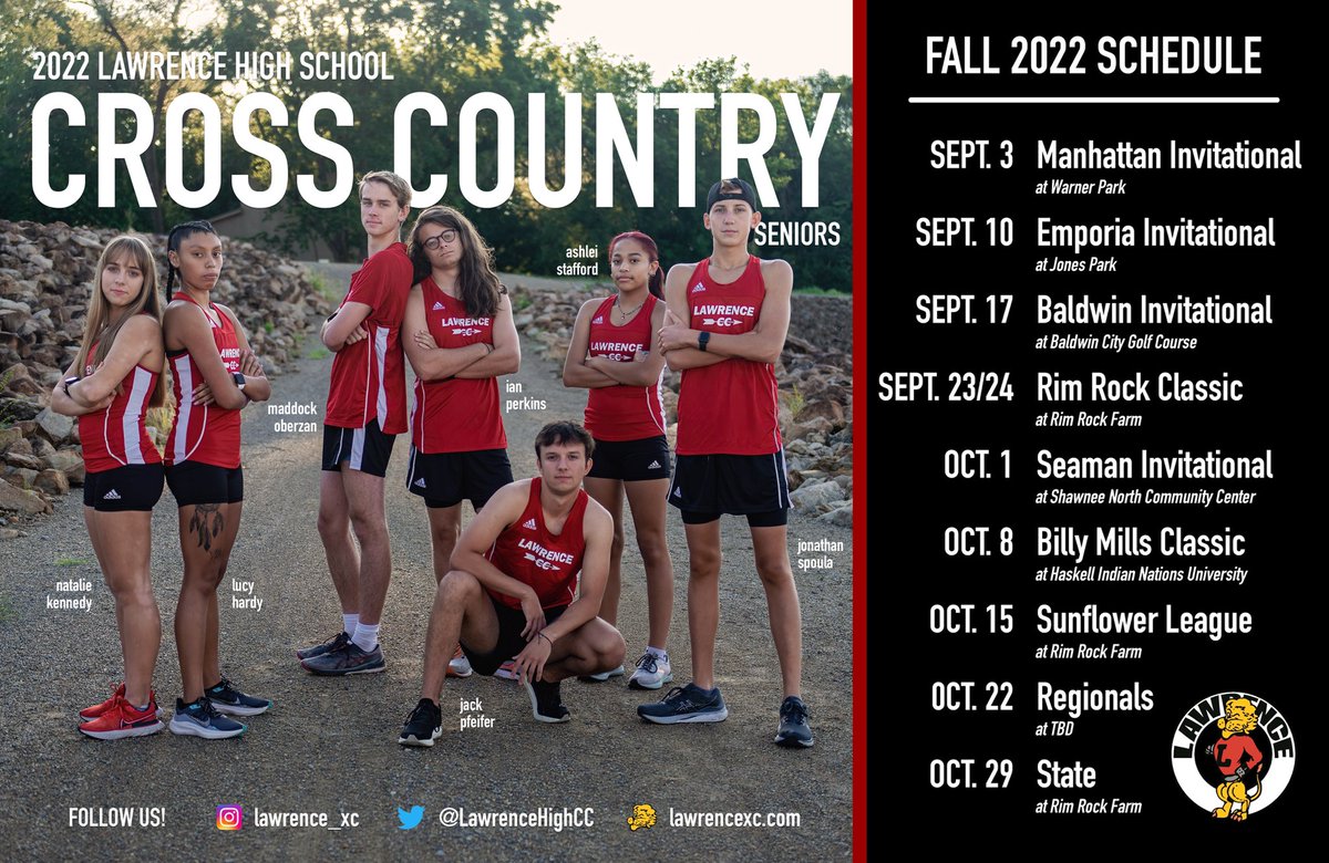 LawrenceHighCC's tweet photo. Our full schedule for this season! We are excited, focused, and ready to make some noise! 🦁💪 #liontrained #chestypride #inpraiseofredandblack https://t.co/w6LF4pDshI