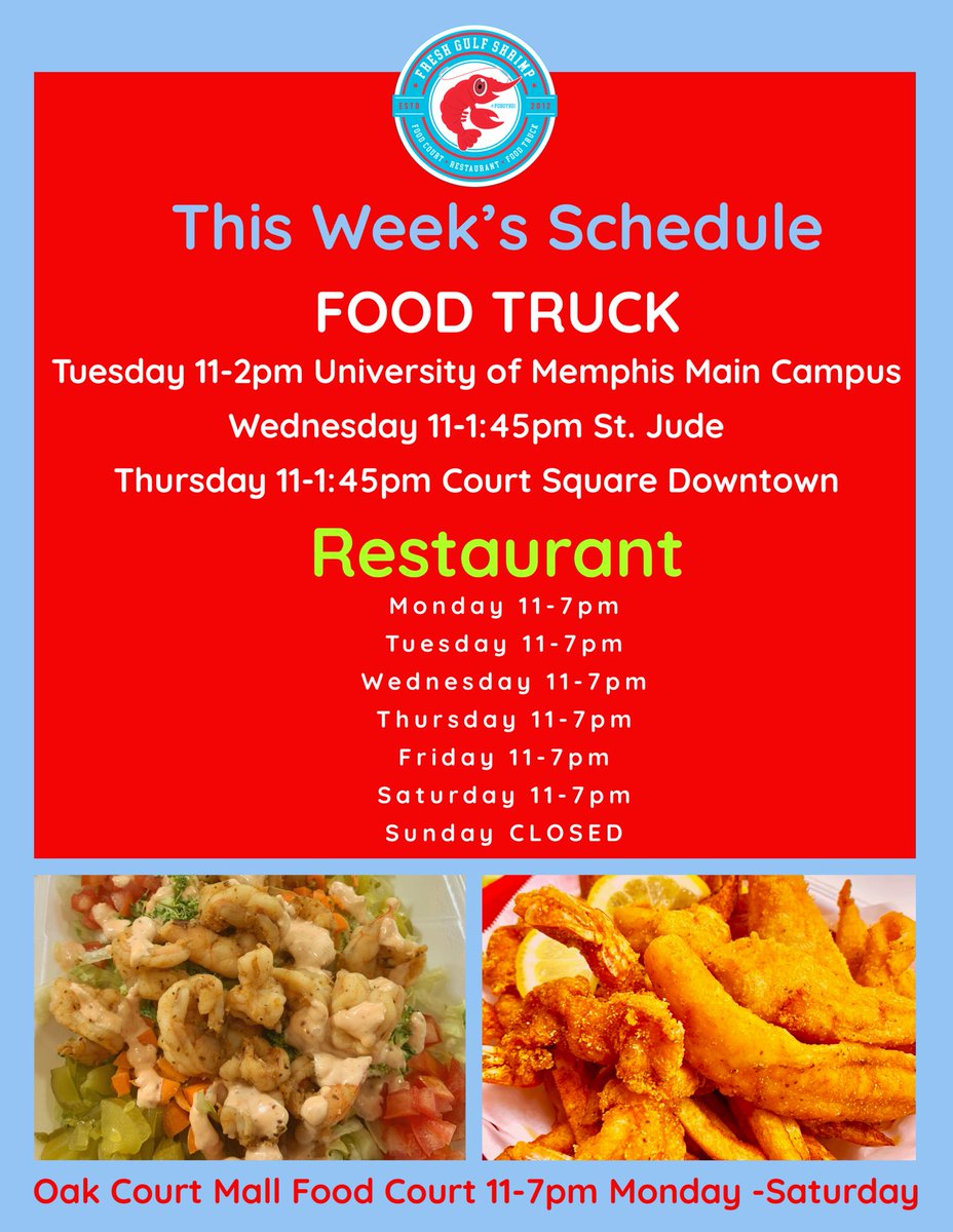 FRESHGULF's tweet photo. Happy Wednesday!! Make it a great day by having your favorite #PoBoy901 #BestShrimpEver🍤 today we are @StJude St. Jude Children's Research Hospital 11-1:45pm or our catch us at our @OakCourtMall Food Court Location 11-7pm https://t.co/HRiEwaeeOp