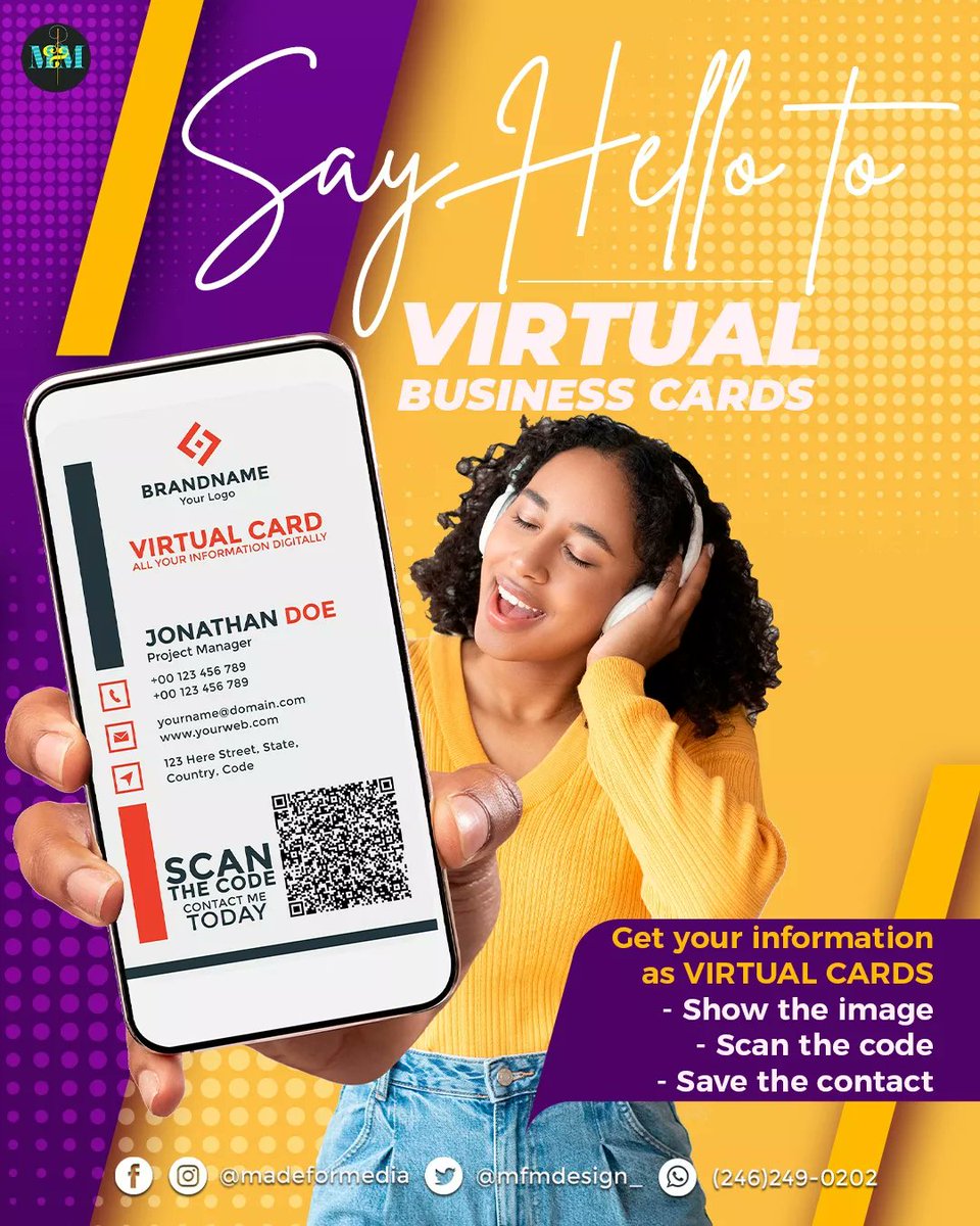MFMDESIGN_'s tweet image. 🚨 NEW SPECIAL OFFER 🚨
Take your business info digital and easily shareable.

Simply:
1. SHOW your VIRTUAL CARD.
2. Let new client SCAN the code.
3. SAVE the contact info 
#design #designguy #designguru #branding #brandidentity #mfm #madeformen #madeformedia #Solutions