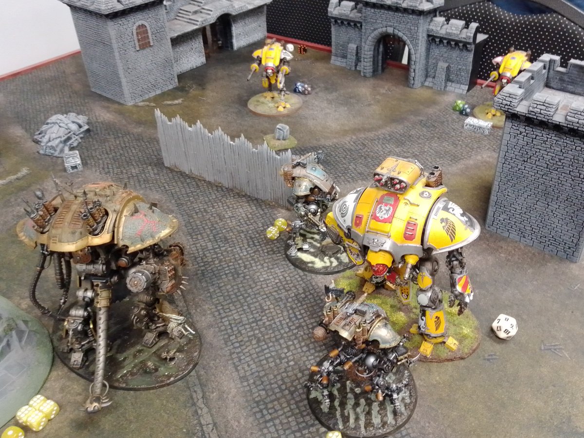 LockesChopShop's tweet photo. #HobbyStreak #DayUnknown The Knights of the House of Chains faced off against House Hawkshroud, and triumphed!  Harrow alone survived to plunder the keep for information on the location of the Arch-Tyrant Silas. 

#40kCrusade
#WarhamFam
#WarhammerCommunity https://t.co/WBaHNt0ddZ