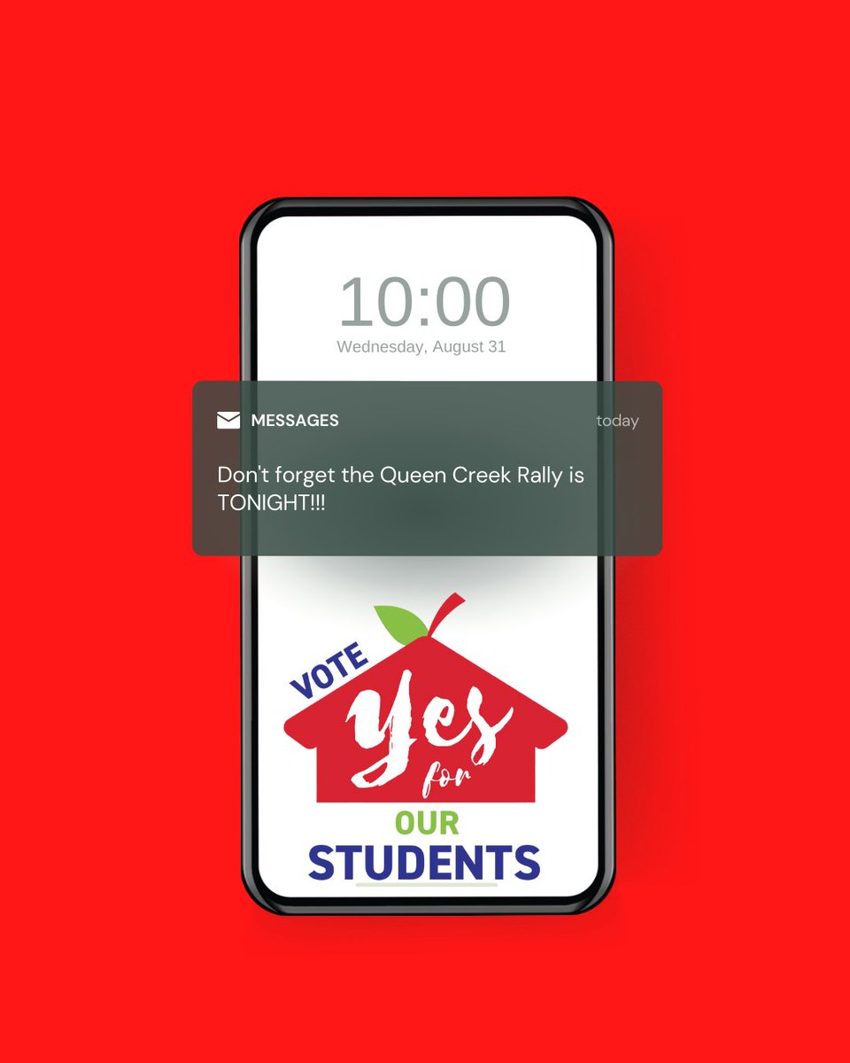 Yes4OurStudents's tweet photo. Don't forget! The Queen Creek Rally is TONIGHT!

Join us at the Queen Creek Performing Arts Center at 6 pm to learn more about how the bond invests into your child's future and our community and how you can help. https://t.co/EeZKRyj9a1