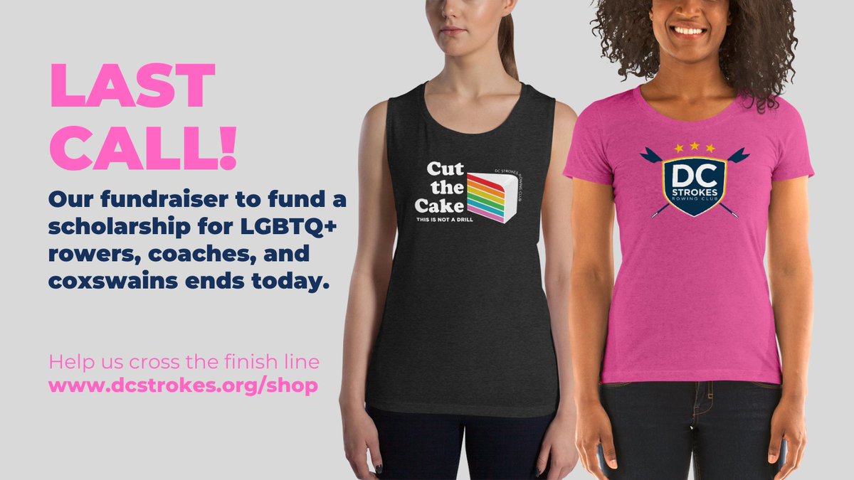 dcstrokes's tweet image. Final 12 hours! Visit dcstrokes.org/shop &amp;amp; all proceeds from sales fund our new scholarship to support LGBTQ+ rowers, coaches &amp;amp; coxswains in the US. Or donate directly to the fund at bit.ly/3AEaQD6
#rowing #lgbtqia #saygay [Tee designs: @RowSource]
