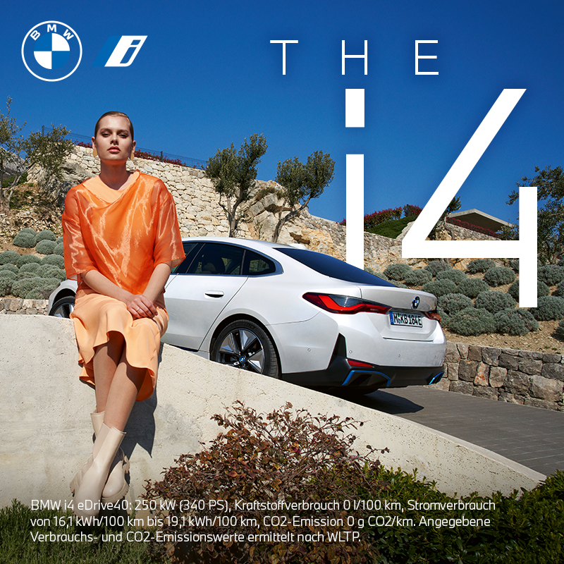 BMW_Austria's tweet photo. Elektrisierende Fahrleistung. THE i4.​ Entdecke den BMW i4 eDrive40.
