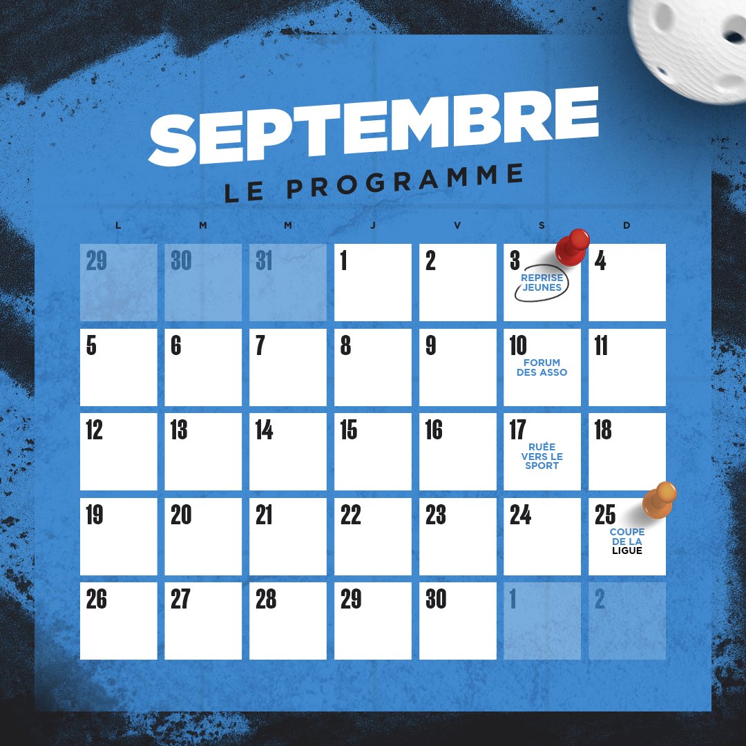 🗓 𝑷𝒓𝒐𝒈𝒓𝒂𝒎𝒎𝒆 𝒅𝒖 𝒎𝒐𝒊𝒔

Retrouvez les événements majeurs du mois de Septembre pour cette nouvelle saison 2022/2023 👊!

#reprise #rentree #nantes #floorball