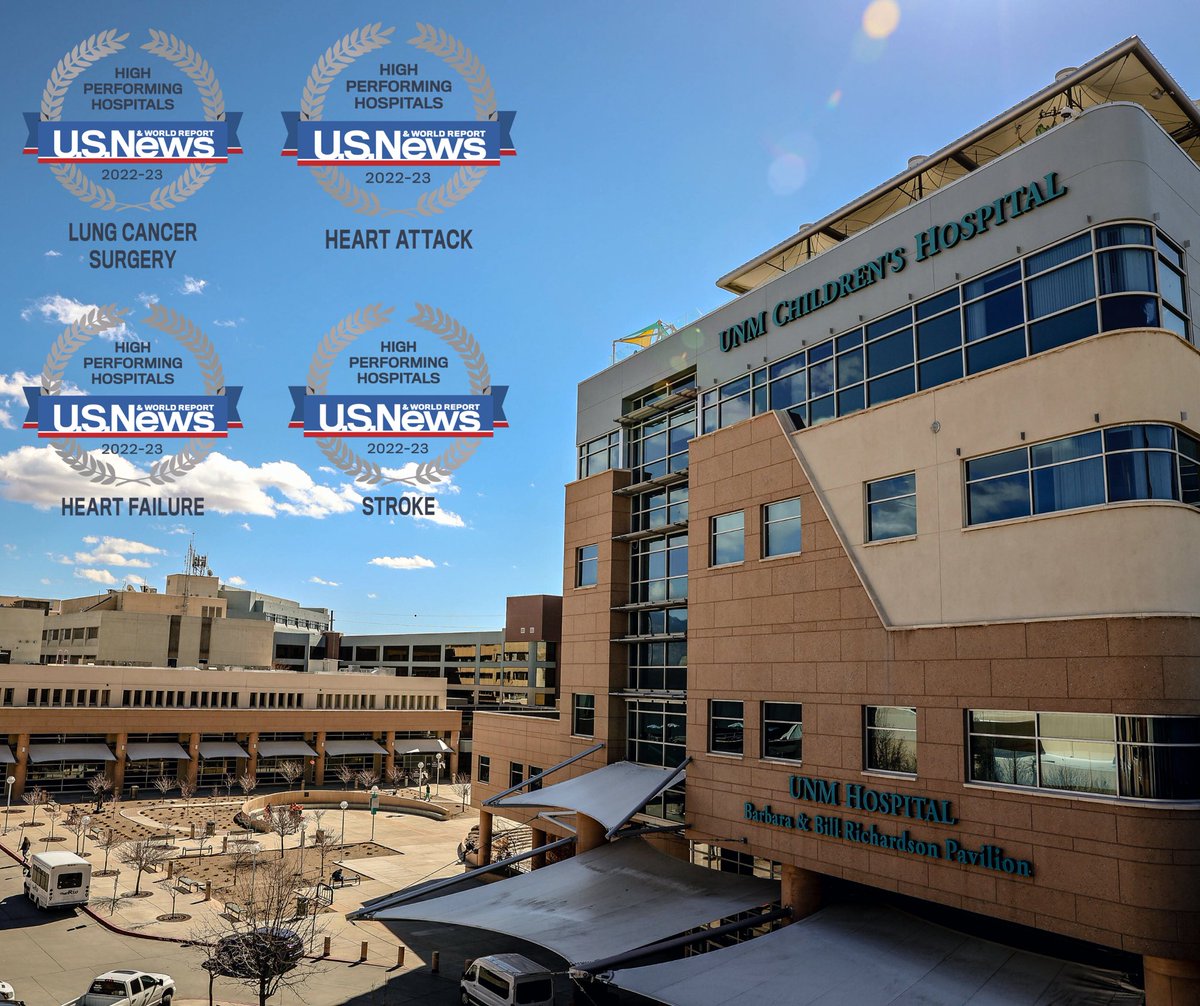 UNM Hospital (@unmhospital) on Twitter photo We are thrilled to share that UNM Hospital was recognized by <a href="/usnews/">U.S. News & World Report</a> as a top-performing hospital nationally for lung cancer surgery, heart failure, heart attack, and stroke. Congratulations to our entire team on this recognition! 🏆
Learn more: bit.ly/3DA2kWj We are thrilled to share that UNM Hospital was recognized by <a href="/usnews/">U.S. News & World Report</a> as a top-performing hospital nationally for lung cancer surgery, heart failure, heart attack, and stroke. Congratulations to our entire team on this recognition! 🏆
Learn more: bit.ly/3DA2kWj