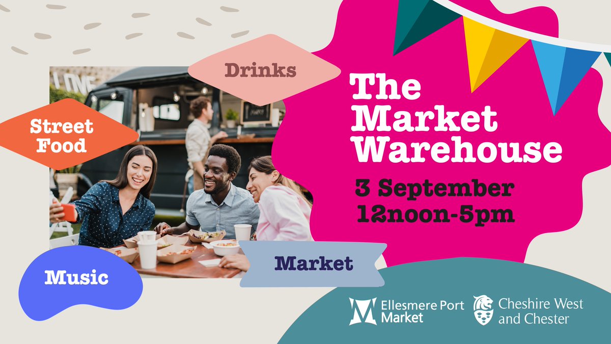 Go_CheshireWest's tweet photo. The popular Market Warehouse event at Ellesmere Port Flea-Market returns on Saturday 3 September, 12noon - 5pm.

There'll be music, street food, a makers market and more. Come along! https://t.co/B0N9Muu2RO