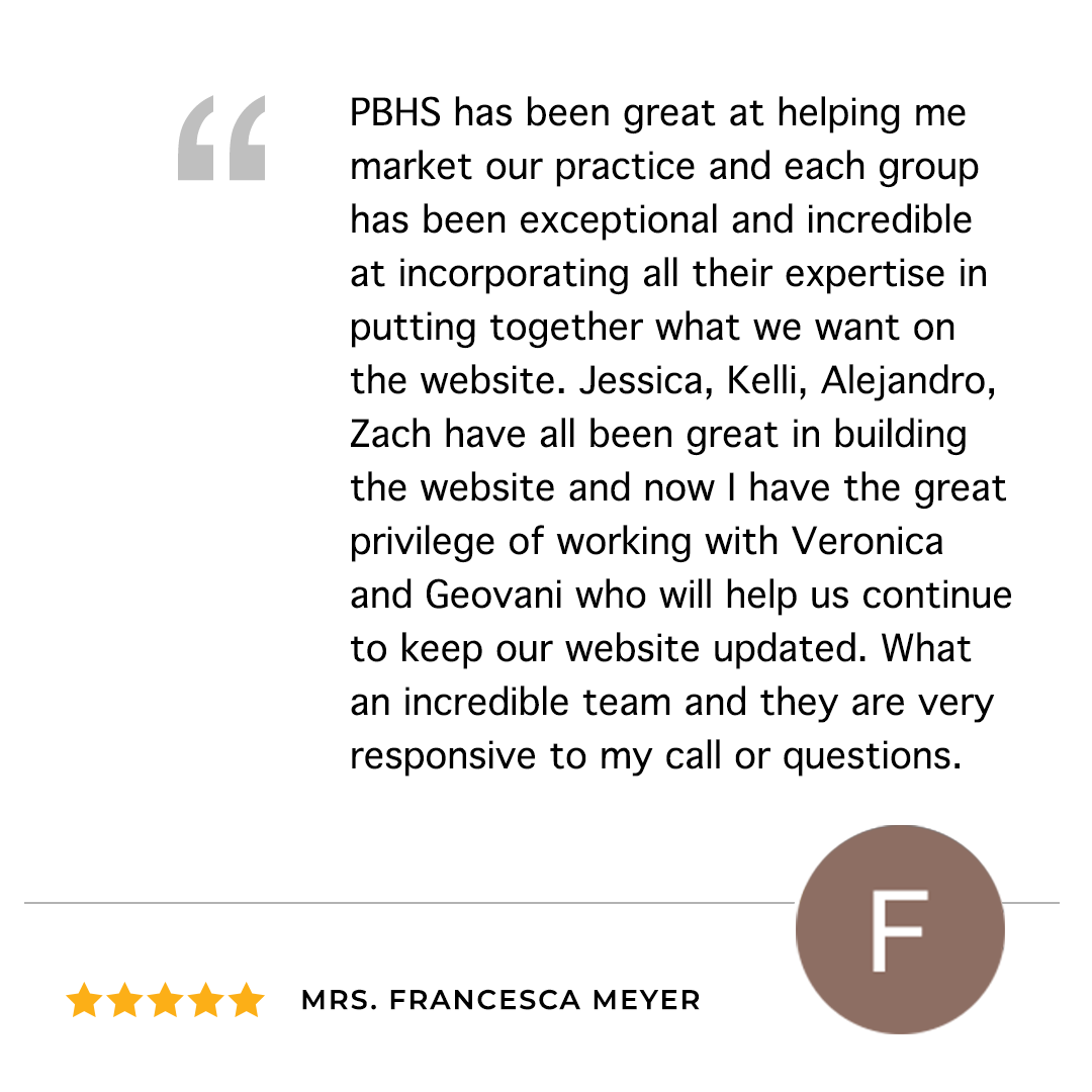 We're so thankful to have supportive clients. Thank you, Mrs. Francesca Meyer, for the kind words! 💙 

To read more client reviews of our digital marketing services, visit our Google page: ow.ly/KsQp50E7Fm0