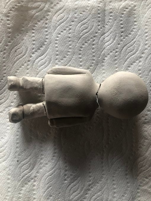ArbitrumCampus's tweet photo. Drying and cracking. Will fill with slip. Inside are nails to hold Weiiii together. Will only be a form for a mold. #NFTs #NFTartist #NFTCommmunity #ceramics #porcelain https://t.co/0RvA8ocmDf