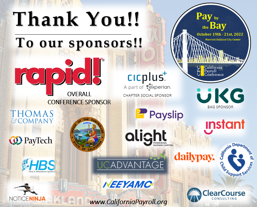 CAPayCon's tweet photo. SHOUT OUT to all of this year's sponsors!!!
#CAPayCon #PassionForPayroll #paynews #apasnc  -via Whova Event App https://t.co/X4gwB11bRs