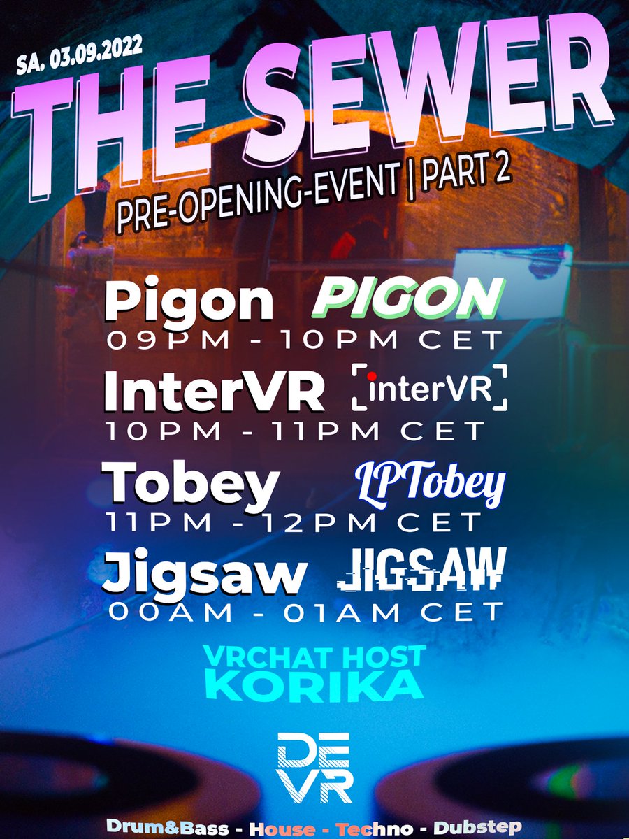 TheSewerClub's tweet image. We are throwing our second rave! 🙏

This time with 4 DJ's:
@Korikaah 
@felkrell 
@LPTobey 
@JigsawTheDJ 

We are also joined by @devrdance GoGo dancers for the event 🕺