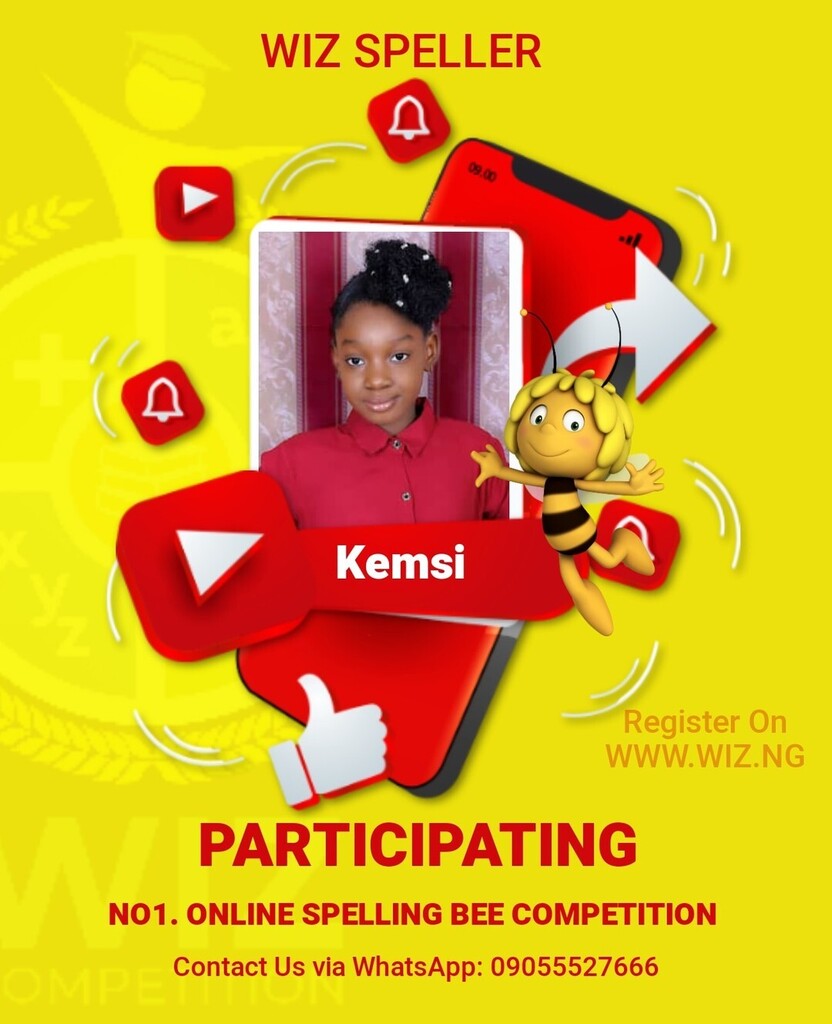 WIZ SPELLING BEE COMPETITION 🐝 2022

Opportunity to challenge your child

Bringing Out The GREATNESS in your children

Positive Engagement
Enroll them on something positive like Wiz, something that will keep them busy and motivate them to develop a k… instagr.am/p/Ch7mp7-Nn0f/