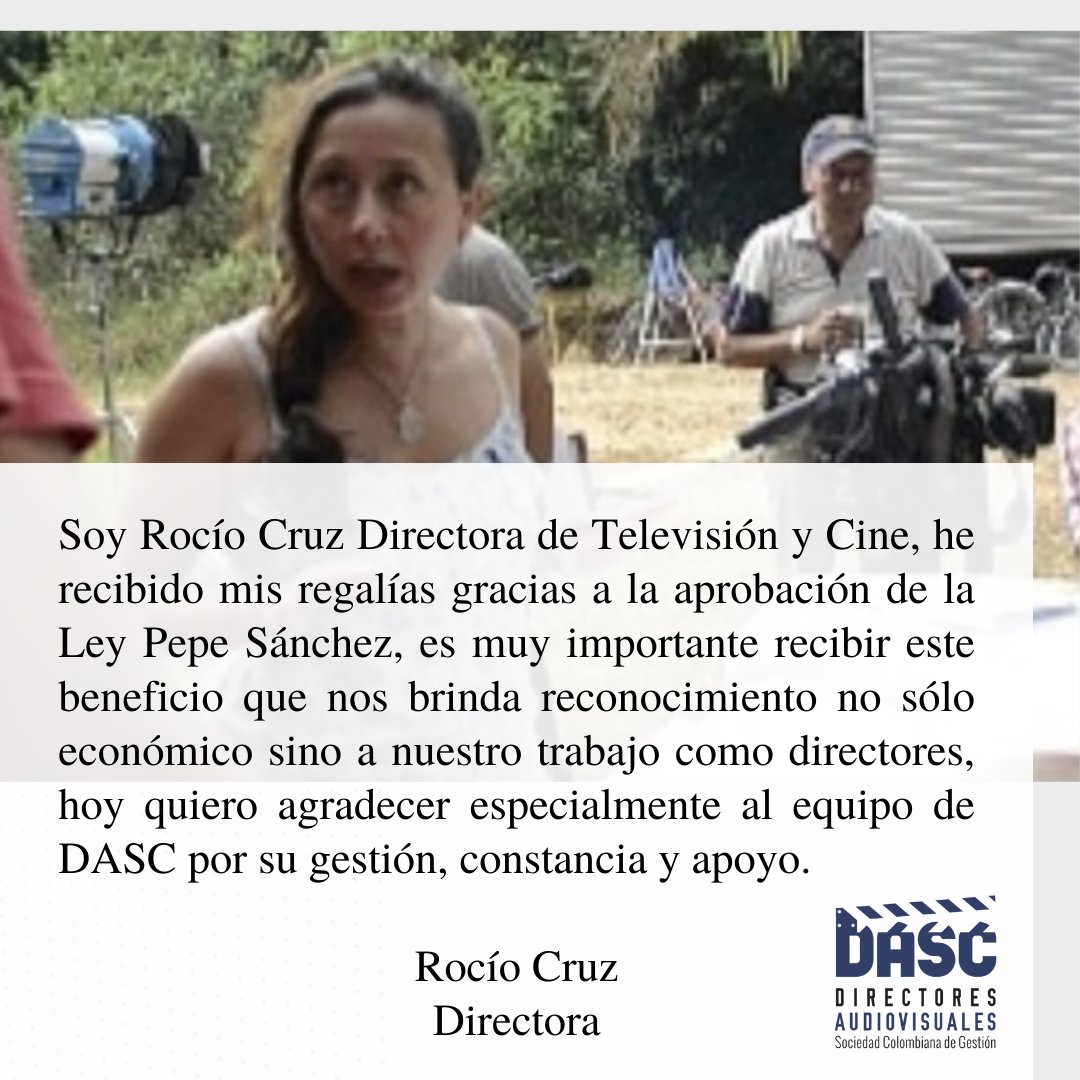 DirectoresDASC's tweet image. #SomosDASC Gracias a nuestra socia, la directora #RocioCruz por su mensaje

Si eres director o directora de Cine y7o TV regístrate en nuestra página web para poder reclamar tus Derechos de Autor por comunicación pública de tus obras 

#LeyPepeSanchez 
#DerechosDeAutor 
#SomosDASC