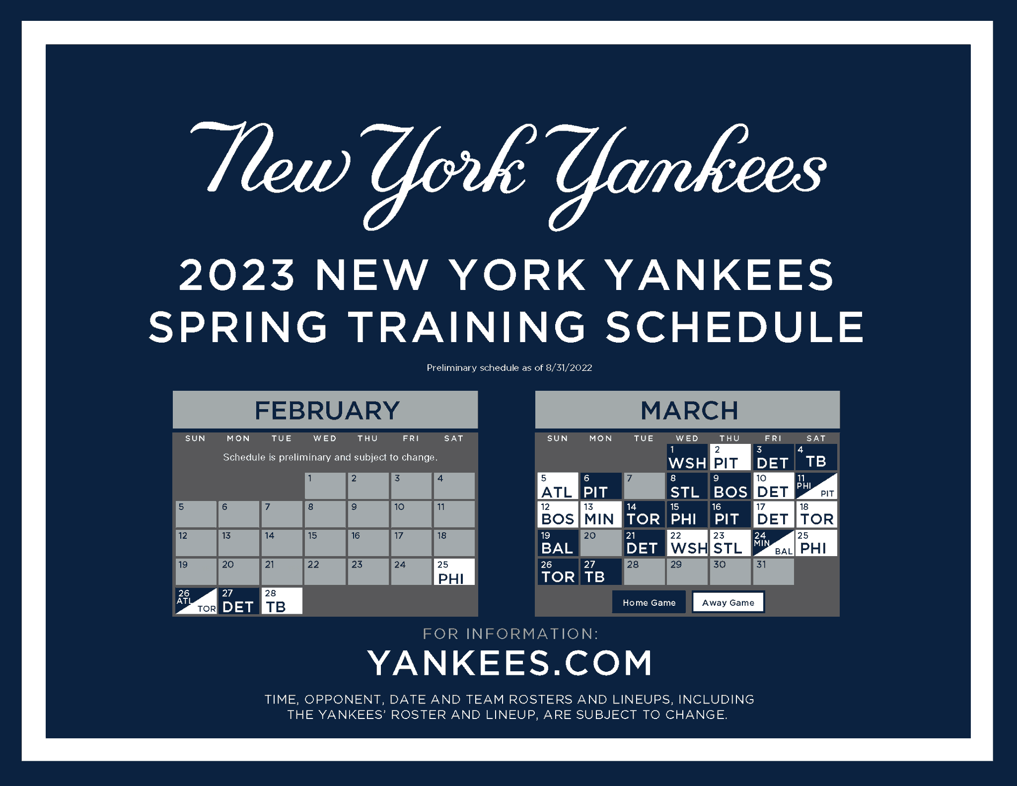 New York Yankees on X: The 2023 Spring Training Schedule is here  👉  / X