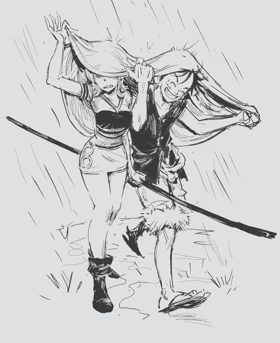 lufy protegendo amiga da chuva 