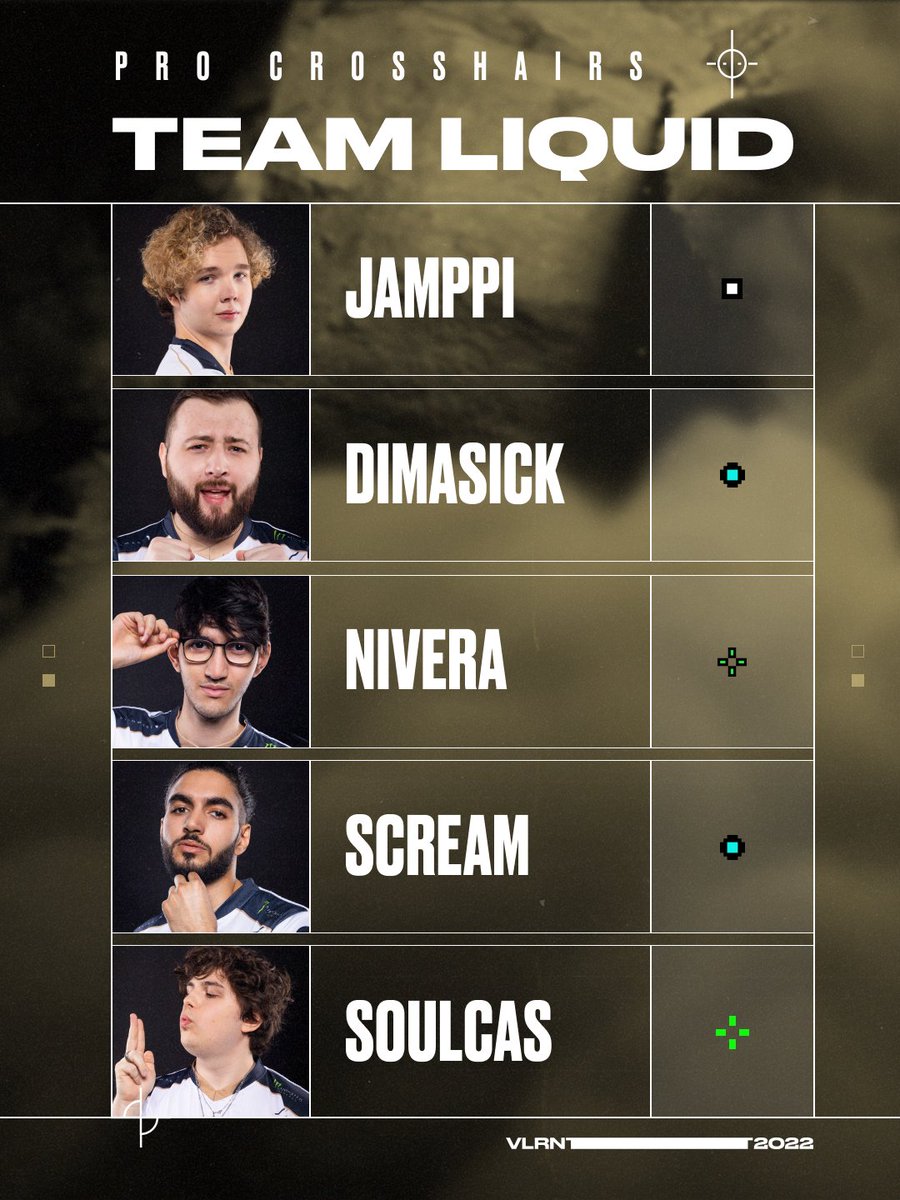 Get yourself a crosshair from EMEA's <a href="/TeamLiquid/">Team Liquid</a>! 

Check out the codes below to match your favorite pro. #VALORANTChampions
