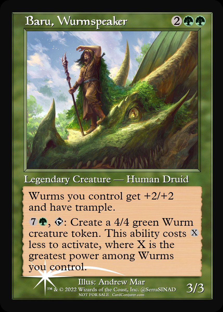 SerraSINAD's tweet photo. Today's #mtgproxy is a fusion of old and new as Baru and their Wurms are treated to a Old Boarder makeover!
I've also done up the pair up in White boarder for those that enjoy the style!
Enjoy! 🐉
#MTG #MTGDominaria #MTGDMU #mtgdominariaunited #mtgalter #edh #CEDH #commader https://t.co/qlGvuIneMS