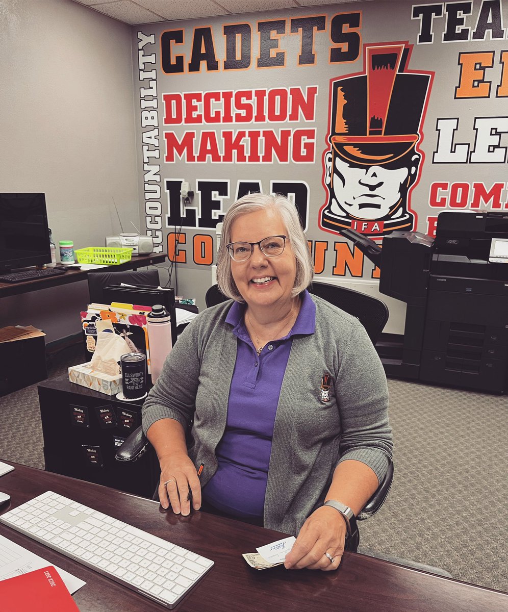 This is Peg Coulson. She has been at IFAHS for 17 years! We always say that she runs the school, and she really does! Peggy’s calm presence makes everyone who steps into the office feel supported and relaxed. She is never allowed to retire! #EducatorAppreciation #IFACadetPride