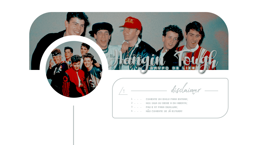 ⠀

⠀⠀⠀ -  ̗̀  grupo de likes ୨♡୧
⠀⠀⠀🪩 ꒱⠀⠀𝗵𝗮𝗻𝗴𝗶𝗻'⠀⠀tough

⠀⠀⠀⠀⠀( roleplay only. )

⠀⠀— comente "in" com a conta que será adicionada.
⠀⠀— nos siga ou deixe a dm aberta!!
⠀⠀— rt e fav para divulgar.
⠀⠀— se já estiver, não precisa comentar.

⠀⠀