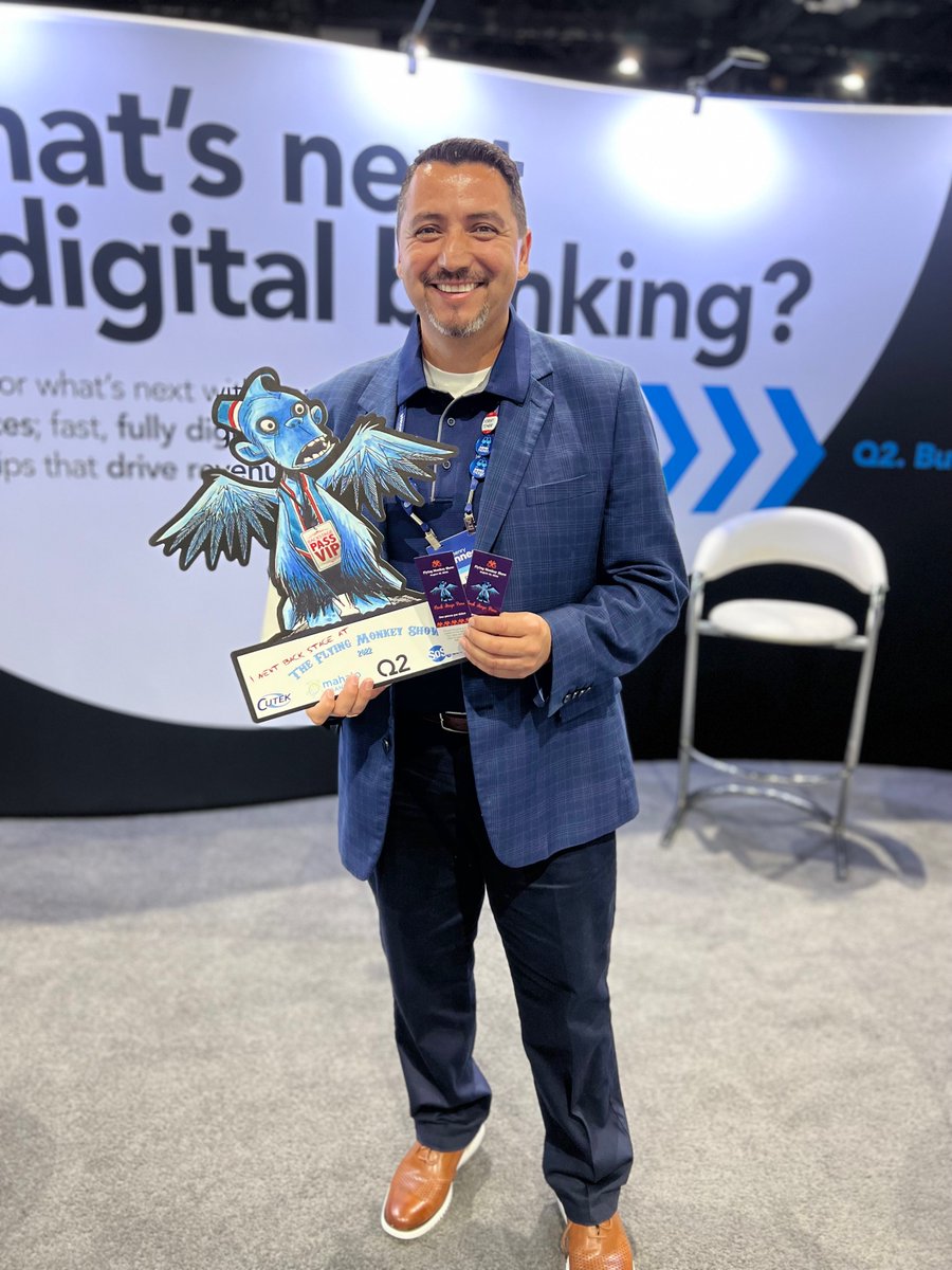 Q2_Software's tweet image. Congrats to Rene Alfaro from @TxPartnersBank, our winner of 2 backstage passes to The Flying Monkey Show at #JackHenryConnect! 🎉

#JackHenry #jhconnect22