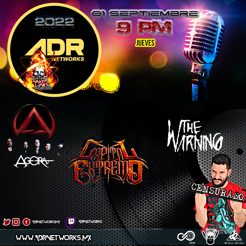 nakedlunchgr's tweet photo. Este #Jueves 1 septiembre #9pm por
@adrnetworksmx hablaremos del #capitalextremo, el #SoldOut de @TheWarningBand2 y del concierto de @AGORAoficial @ForoIndierocks #StayTuned #activandotussentidos #programa27 https://t.co/01iW0CHFqg