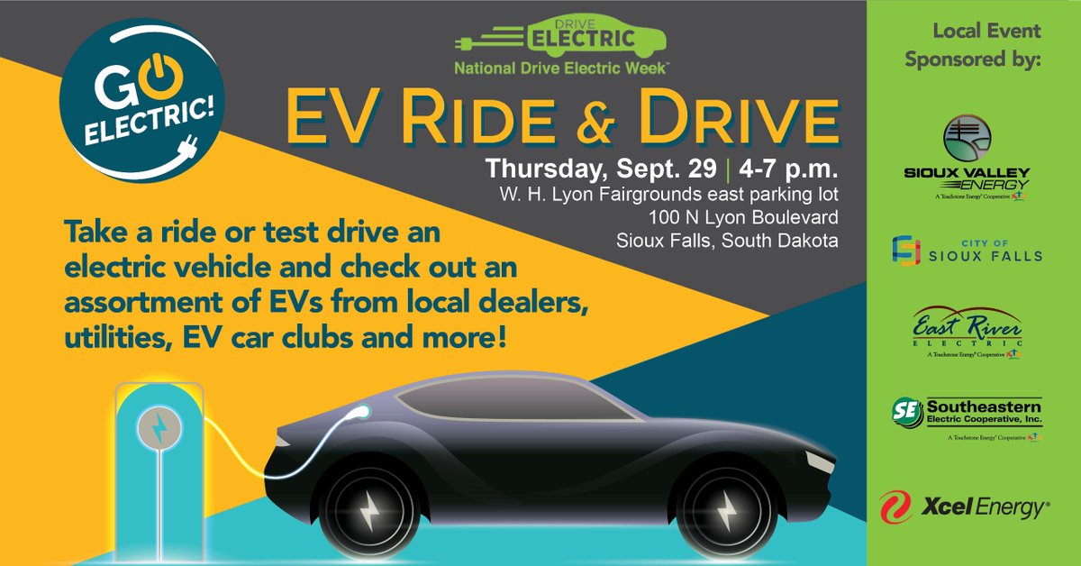 Mark your calendars for the EV Ride and Drive at the W.H. Lyon Fairgrounds in Sioux Falls on Thursday, Sept. 29.