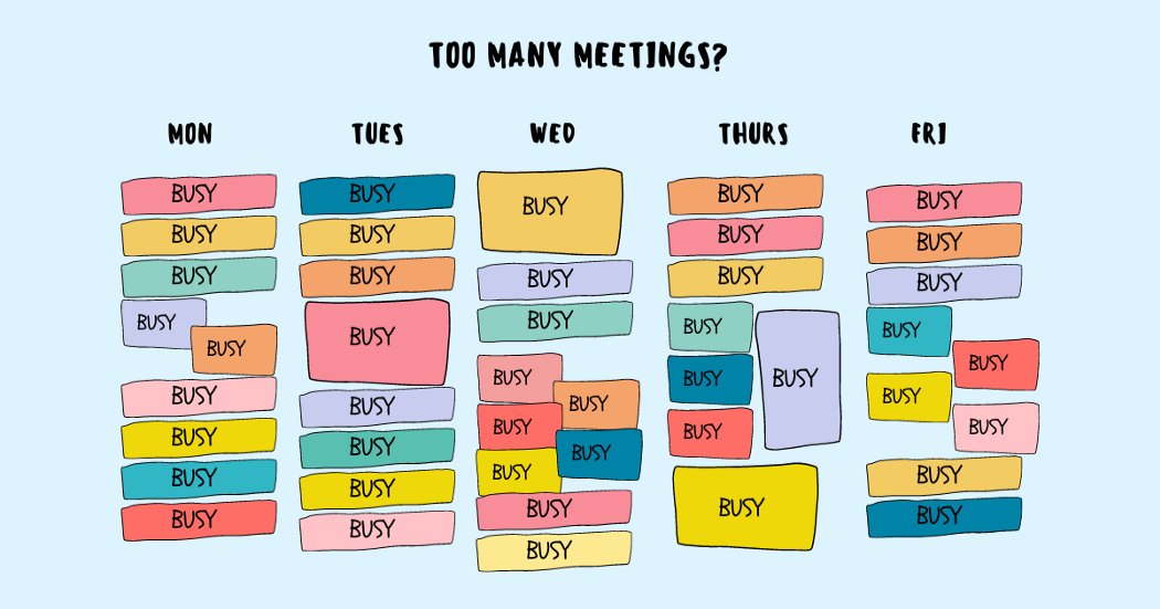 Too many meetings at work? How to stop meetings madness: 1) Pre-block time for key tasks 2) Schedule all must-have meetings 3) Delegate/empower 4) Declutter &amp; eliminate 5) Optimise frequency/duration 6) Stack &amp; combine 7) Review 1/12 &amp; 3/12: betterprogramming.pub/too-many-meeti… By <a href="/techtello/">Vinita Bansal</a>