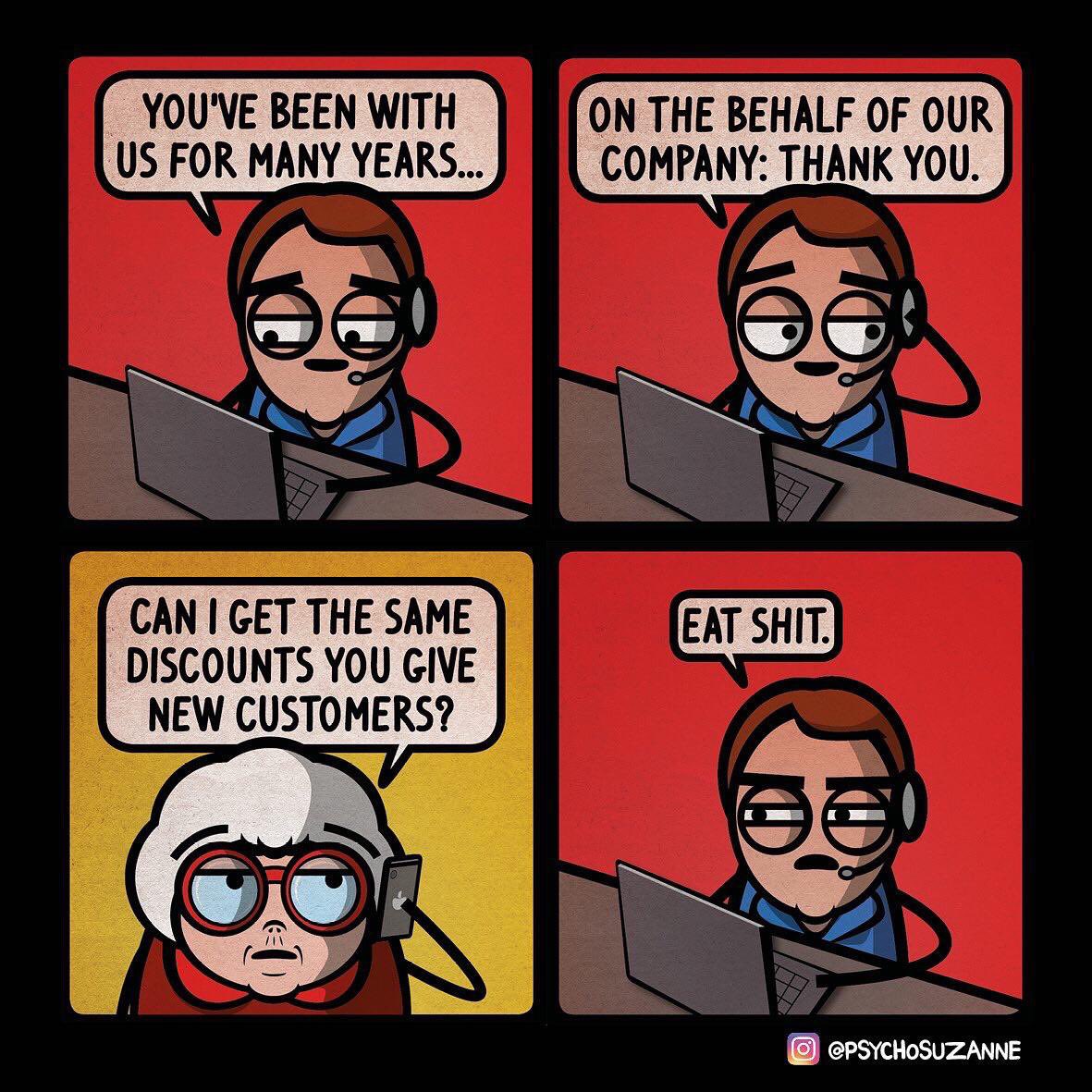 Just seeing this cartoon after 24 years with <a href="/TMobile/">T-Mobile</a> and getting EXACTLY this treatment from <a href="/TMobileHelp/">T-Mobile Help</a> made me happy! My exact experience with #Tmobile when simply wanting to upgrade my daughter’s phone.