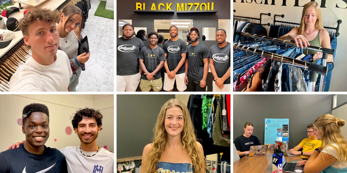 Mizzou's tweet photo. Storefronts at the heart of #Mizzou's campus offer students the chance of a lifetime. Meet the teams selling goods this academic year. ▶️ https://t.co/O0kQuZB9fd https://t.co/t5NinufnSU