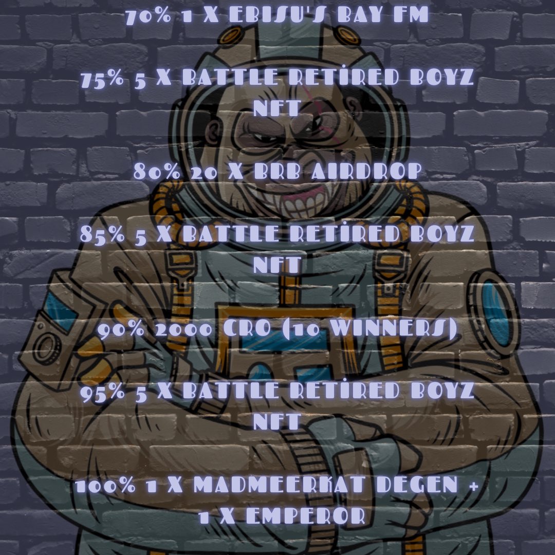 According to new supply 69% minted🚀

Next raffle ; Ebisu’s Bay FM (after 14 nfts are minted)🔥🔥 

Mint now : app.battlereadyboyz.io

Like &amp; Rt 🔥

#NFTGiveaway #p2e #shillnft #shill #cro #crofam