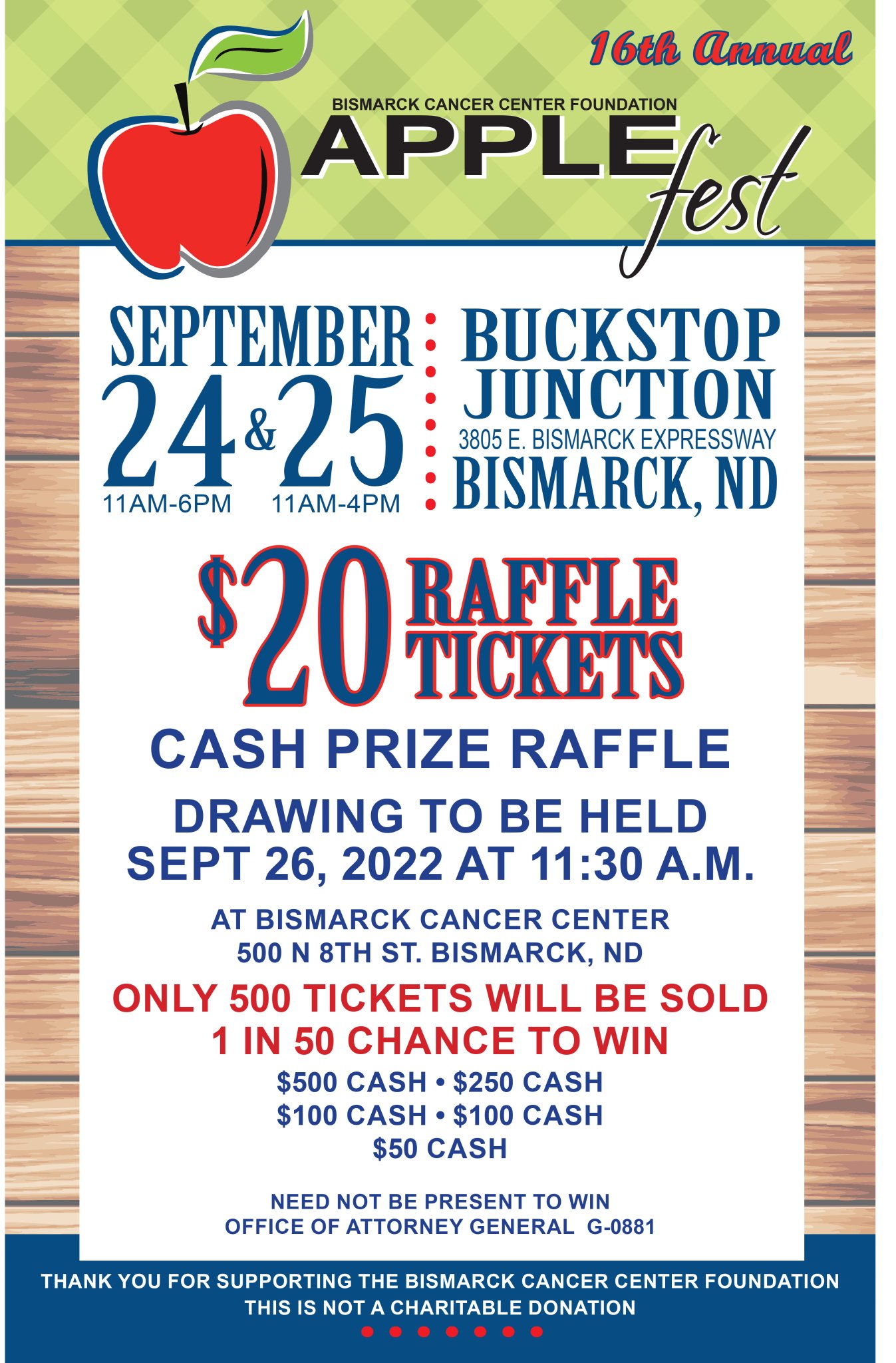 BismarckCancerCenter on Twitter "We have Applefest raffle tickets for sale! Gets your today for