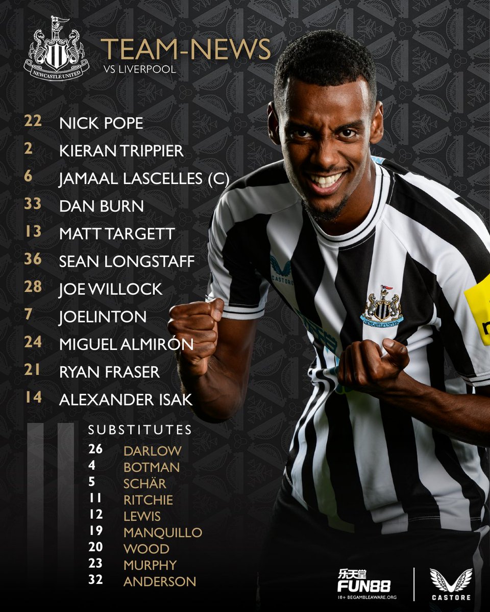 NUFC's tweet photo. How we line-up at Anfield this evening...

HWTL! ⚫️⚪️ https://t.co/tQ5l6pG5uL
