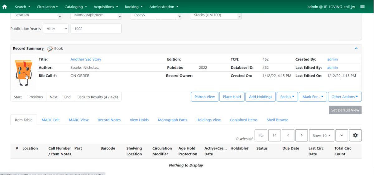 EquinoxOLI's tweet photo. Ex of adding a Custom Cover Image Uploader - for the "lost" Nicholas Sparks "Another Sad Story." 🤣 #equinoxEDU #equinox #evgils #oss #opensource #FOSS #librarytech #libtech https://t.co/81KAi0Ma3P