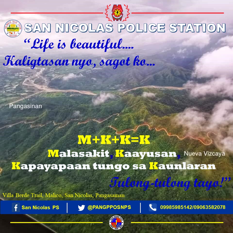 PANGPPOSNPS's tweet photo. "Life is beautiful...
Kaligtasan nyo, sagot ko...
Malasakit, Kaayusa, Kapayapaan tungo sa Kaunlaran
Tulong-tulong tayo!"
Featuring:
-Villa Berde Trail
#PNPKakampiMo
#PNPToServeandProtect
#TeamPNP
#TeamPRO1 https://t.co/fr0WmzTnAi