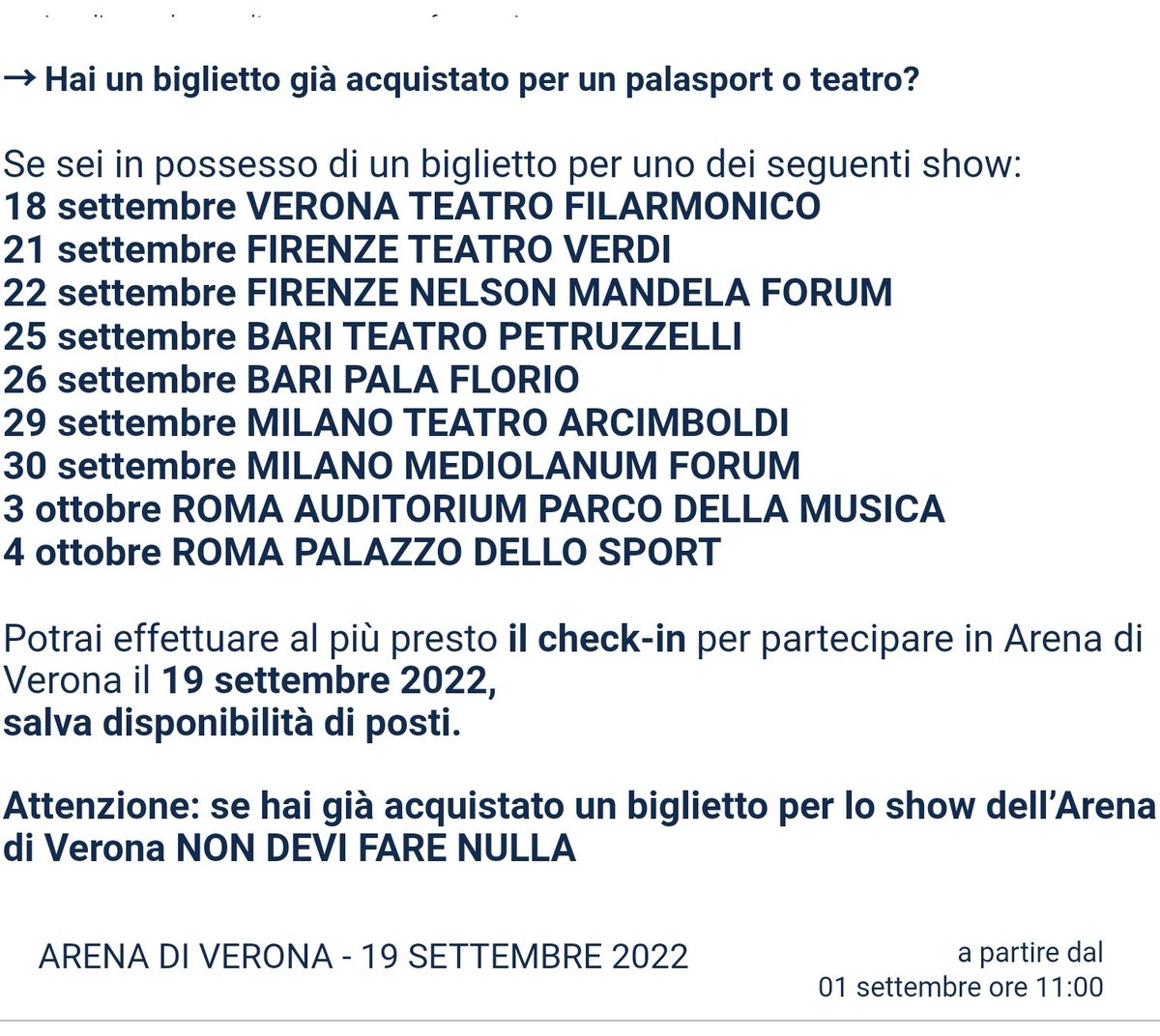 Honey6418's tweet photo. @Miss_Spriss Io ho capito che chi ha già u  biglietto per l'arena non deve fare nulla. Dal sito di Ticketone scrivono così. https://t.co/3u0jDlQCaH