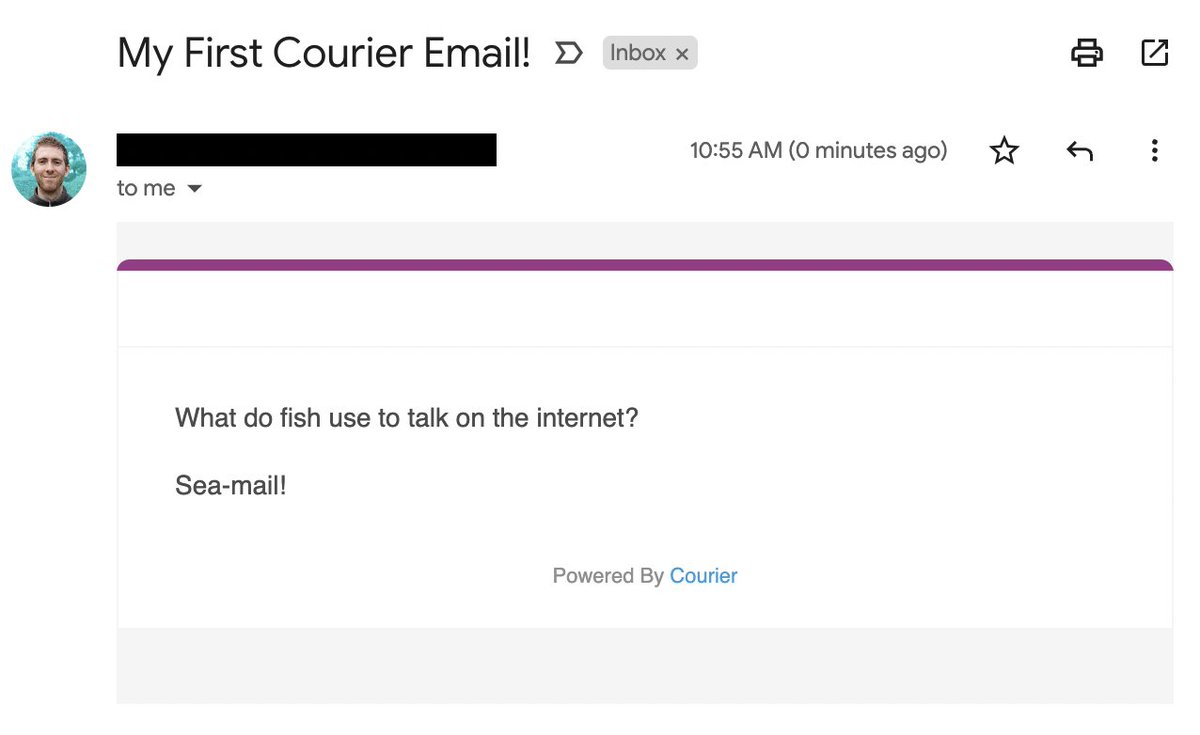 Just sent my first email notification with <a href="/trycourier/">Courier</a>! ✨📧