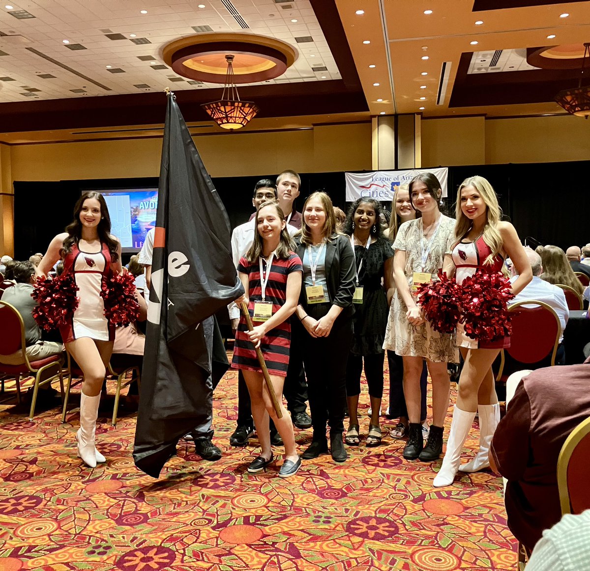 GlendaleMYAC's tweet photo. We’ve had a great morning representing #GlendaleAZ at the AZ League Conference opening session parade of flags! #LACT22 #MYAC https://t.co/vzpzJisTTw