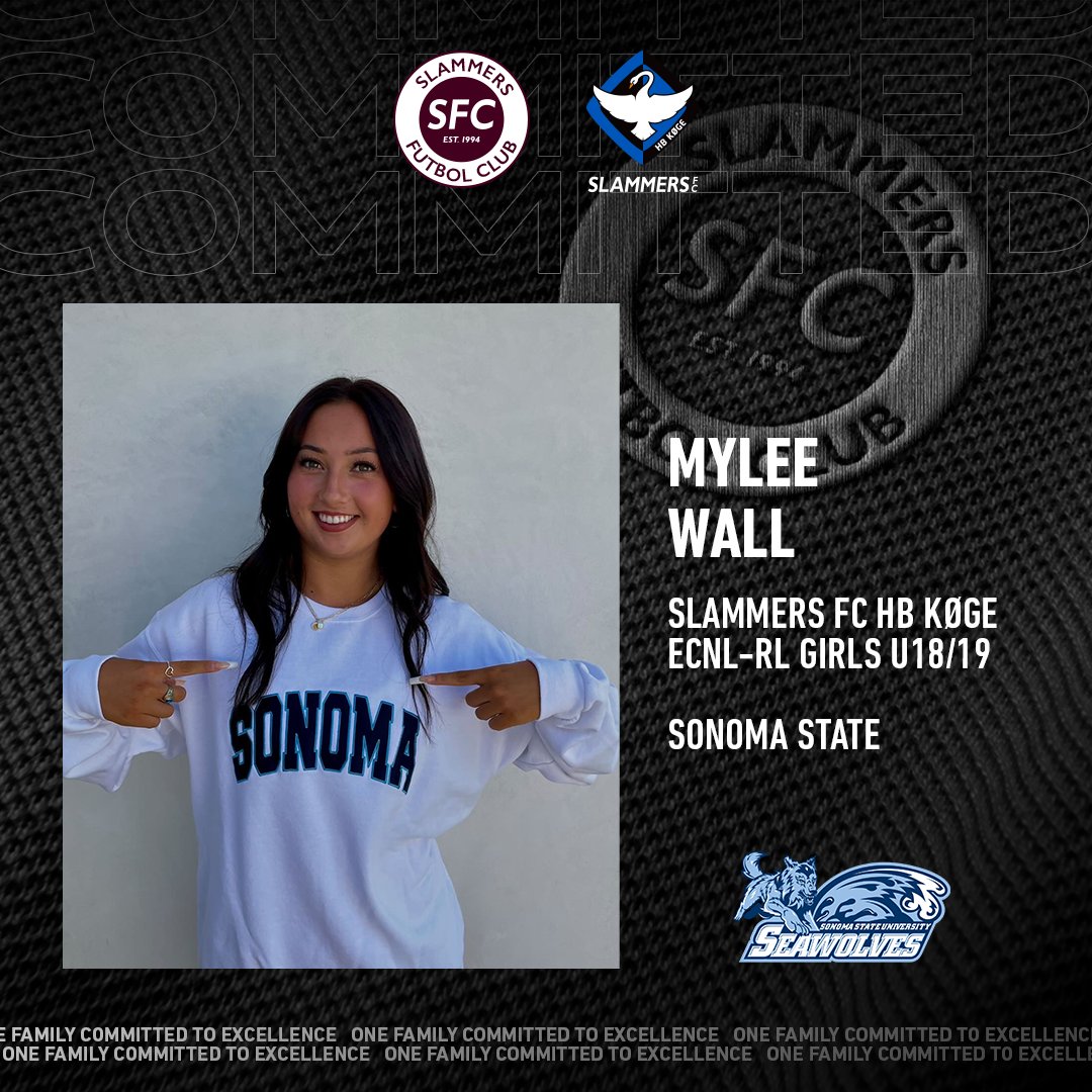 COMMIT! Congrats to Mylee Wall from our Slammers FC HB Køge ECNL-RL Girls U18/19 team, who has verbally committed to Sonoma State. We are proud of you!! #slammersfc #slamfam #sonomastate #goseawolves #sfccommits
