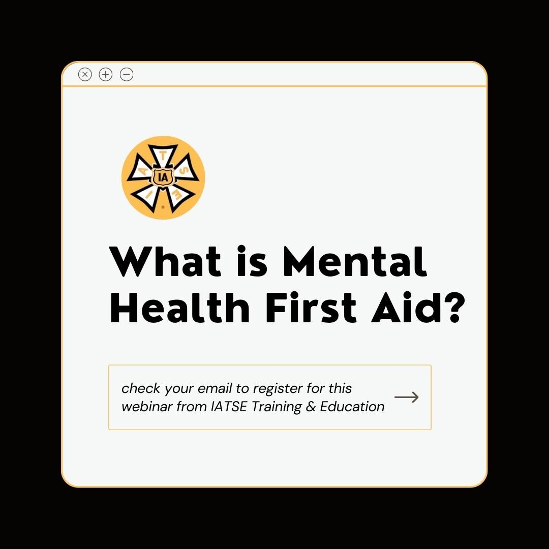 local484's tweet photo. Join IATSE on Tuesday, Sept 6th for an informational session that will explore the basics of the Mental Health First Aid training

#IALocal484 #IATSE #TrainingAndEducation #InSolidarity #UnionStrong #CheckYourEmail #Webinar #RegisterToday https://t.co/Hqk7E25kiM