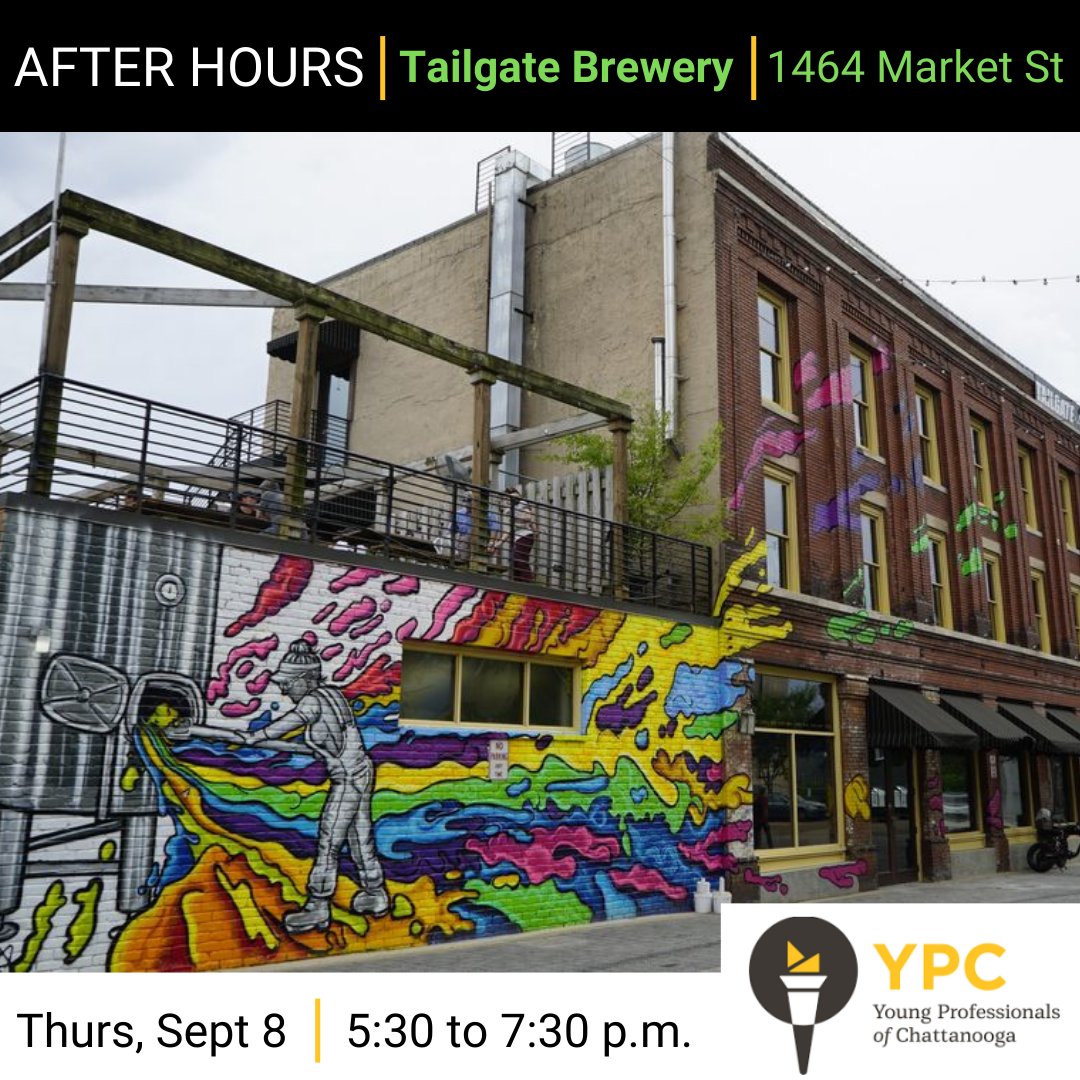 YPChatt's tweet photo. Ready to connect with accomplished young professionals in the city? Join us for our September After Hours at TailGate Brewery. Come for networking, a fun atmosphere and cool beverages to beat the summer heat!

https://t.co/sOsPnESBOB https://t.co/LnPfmEH7e8