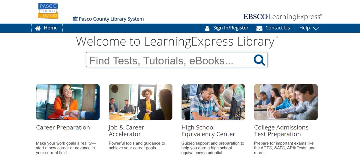 Uno de los servicios gratuitos de la librerías del condado de Pasco es “Learning express”. En la parte de abajo de la pagina encontrara informacion para Hispano hablantes. 

 Pascolibraries.org